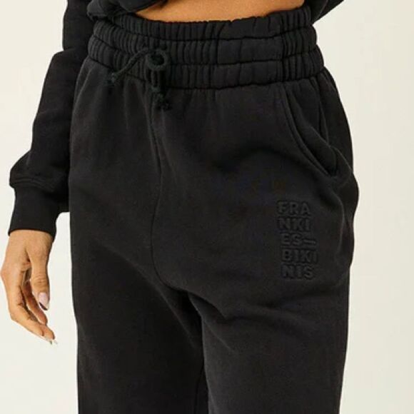 FRANKIES BIKINIS Frank Oversized Sweatpants Black High Waisted Joggers Size L - Picture 2 of 16